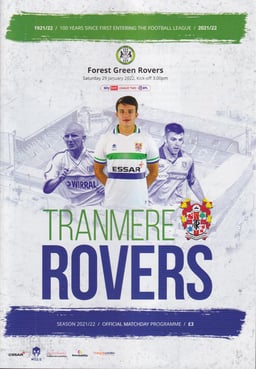 Tranmere Rovers v Forest Green Rovers Match Programme 2022-01-29